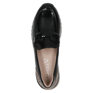 Caprice Ladies Black Patent Loafer with Leopard Detail - 24700