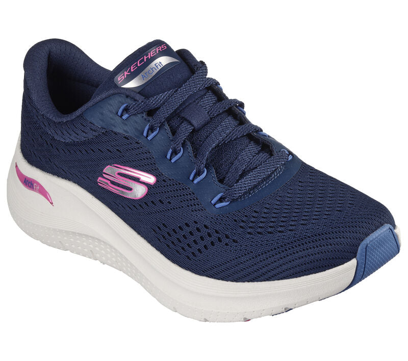 Skechers Ladies Arch Fit  Navy Laced Trainer - Big League