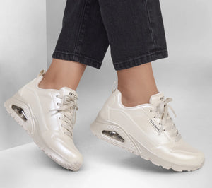 Skechers Ladies Uno Galactic Gal Laced Off White Trainer - 177104