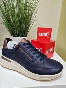 Ara Ladies Navy Leather with Tan Details - Laced and ZIp Fastening - 57704