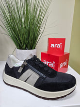 Load image into Gallery viewer, Ara Ladies Black with Grey Details Trainer Style - Lace and Zip Fastening - 25102
