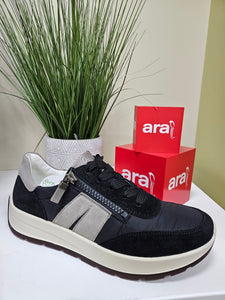 Ara Ladies Black with Grey Details Trainer Style - Lace and Zip Fastening - 25102