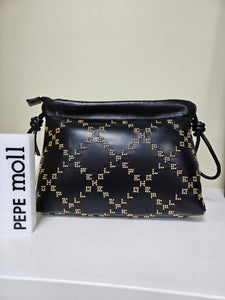 PEPE Moll Ladies Handbag - Black with Gold Studded Details - 251321