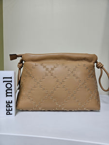 PEPE Moll Ladies Handbag Sand with Gold Studded Detail - 251321