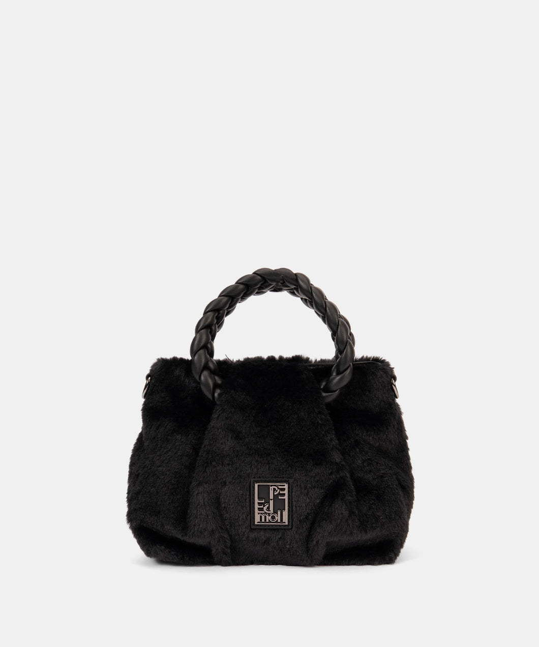 Pepe MOLL - Black Faux Fur Evening Bag with Detachable Crossbody Strap - 252471