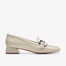 Load image into Gallery viewer, Clarks Ladies Ivory Patent Loafer - Contour Cushion Sole - Silver Detail - Daiss30 Trim
