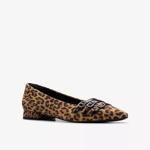 Clarks Ladies Leopard Print Flat Smart Shoe - Sensa 15 Strap