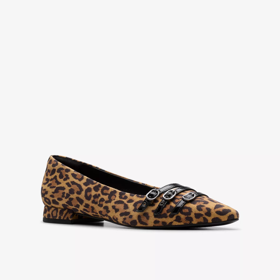 Clarks Ladies Leopard Print Flat Smart Shoe - Sensa 15 Strap