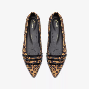 Clarks Ladies Leopard Print Flat Smart Shoe - Sensa 15 Strap