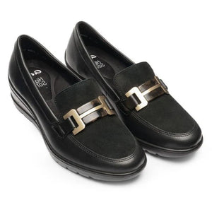 Ara Ladies Zurich Low Wedge Loafer - Black with Gold Hardware - 50609 01