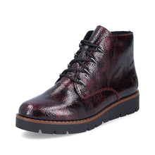 Load image into Gallery viewer, Rieker Ladies Bordeaux Patent Ankle Boot - Laced and Inside Zip Fastening - 44902
