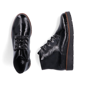 Rieker Ladies Black Patent Laced and Zip Ankle Boot - 44902 00