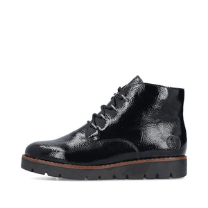 Rieker Ladies Black Patent Laced and Zip Ankle Boot - 44902 00
