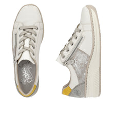 Load image into Gallery viewer, Rieker Ladies Cream Casual Shoe - Lace and Zip Fastening - Metallic Side Panel - 48700

