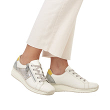 Load image into Gallery viewer, Rieker Ladies Cream Casual Shoe - Lace and Zip Fastening - Metallic Side Panel - 48700
