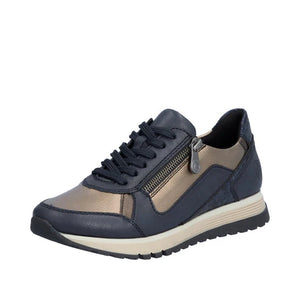 Rieker Ladies Navy and Bronze Casual Shoe - Laced and Zip Fastening - 49002