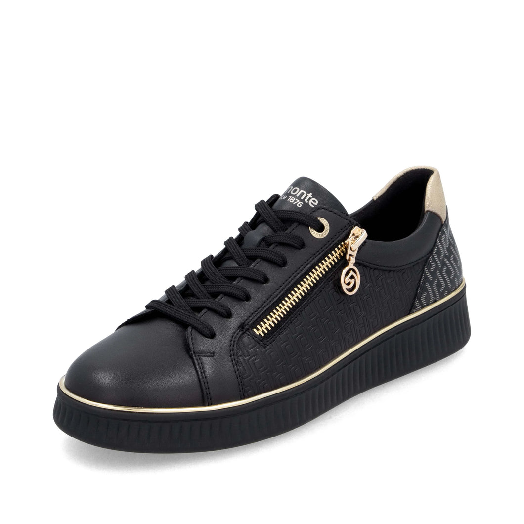 Remonte Ladies Black Laced and Zip Casual Shoe = D2E00 03