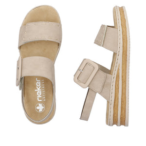 Rieker Ladies Beige Natural Sandal  - 2 Velcro Strap - 62950