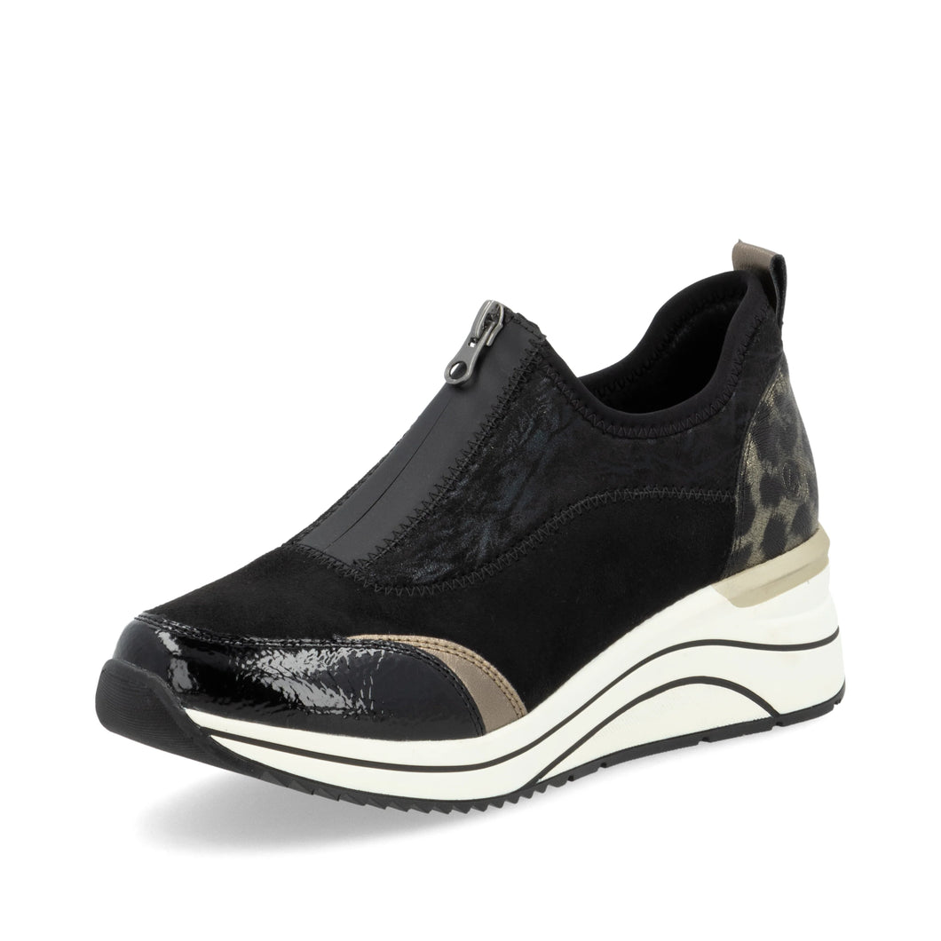 Remonte Ladies Front Zip Black Shoe - D0T08 02