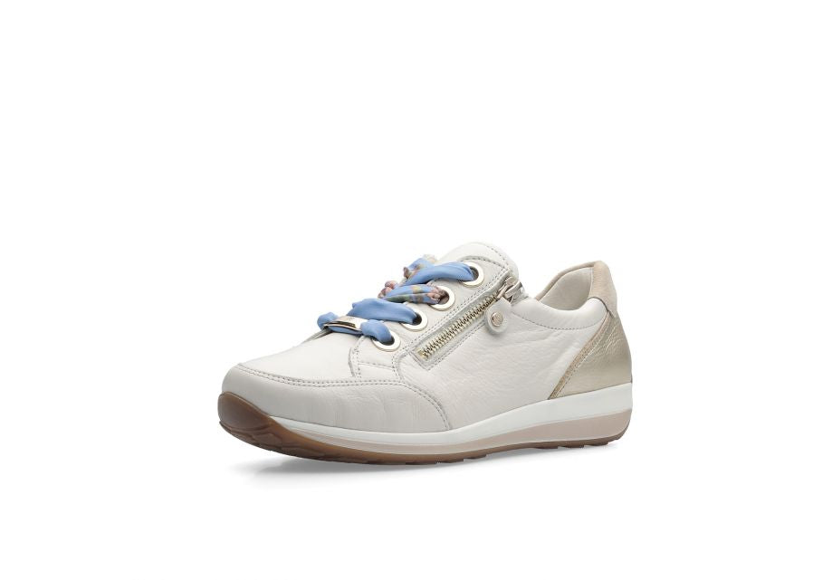 Ara Ladies Laced Cream Leather Casual Shoe - Blue Ribbon - 44587