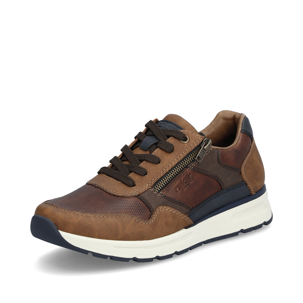 Rieker Mens Casual Laced Shoe - Tan and Navy Mix - B0701