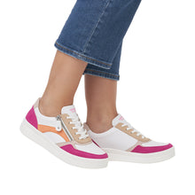 Load image into Gallery viewer, Remonte Ladies White Pink and Orange Trainer - Lace and Zip Trainer - D0J01
