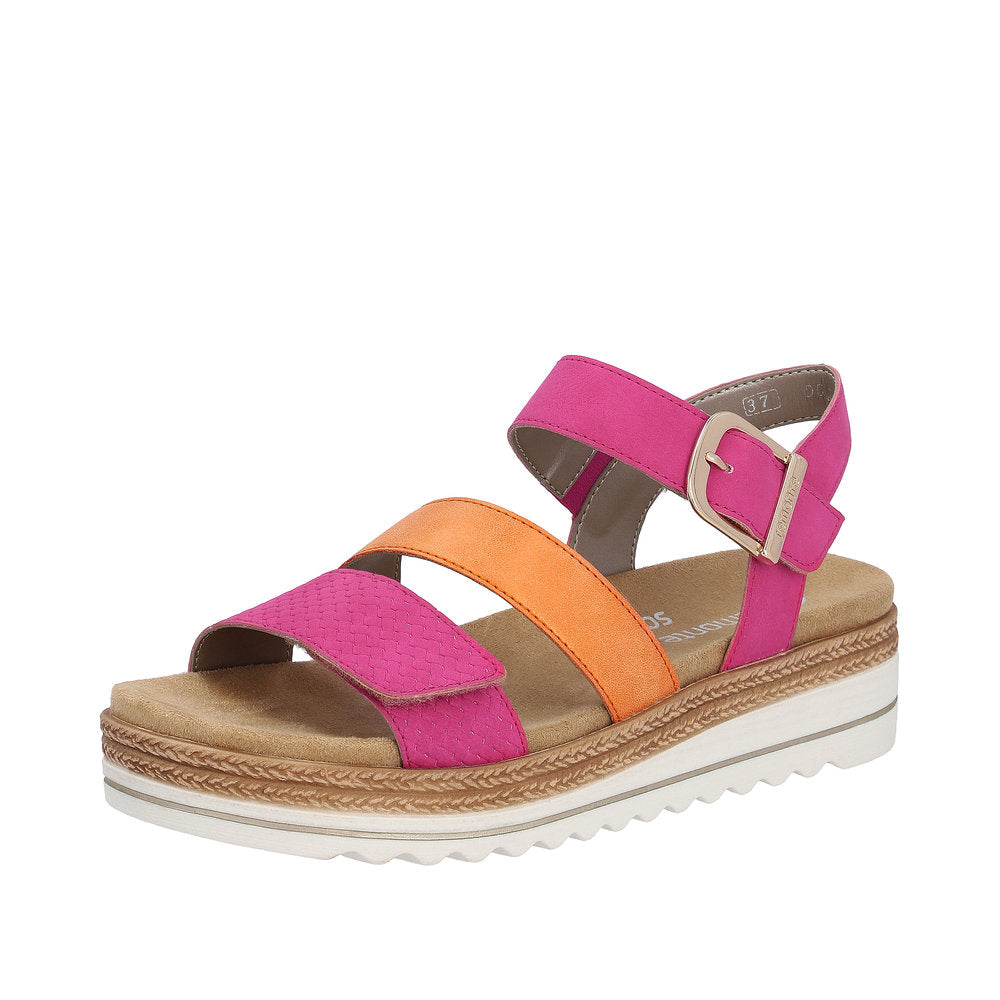 Remonte Ladies Pink and Orange Sandal - Velcro Strap - D0Q55