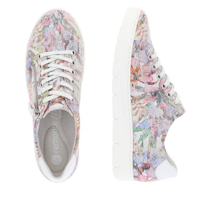 Remonte Ladies Casual Shoe - White Multi Floral Print - Laced and Zip Fastening - D5800