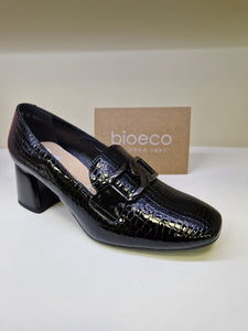 Bioeco Ladies Black Patent Heeled Loafer Style Shoe