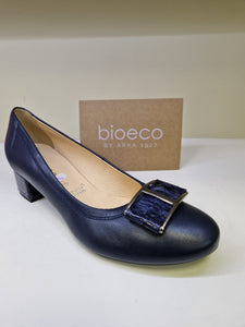 Bioeco Ladies Low Heel Court - Navy Leather with Accent Details on Heel and Trim - 5632