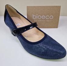 Load image into Gallery viewer, Bioeco Ladies Navy Leather Court - Button Fastener on Strap - 6442
