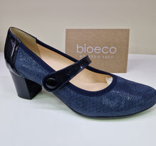 Load image into Gallery viewer, Bioeco Ladies Navy Leather Court - Button Fastener on Strap - 6442
