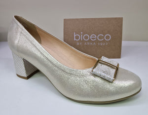 Bioeco Ladies Soft Gold Leather Court - Block Heel - 5754