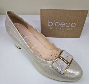 Bioeco Ladies Soft Gold Leather Court - Block Heel - 5754