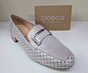 Bioeco Ladies Cappuccino Taupe Metallic Leather Loafer - 6537