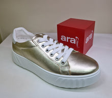 Load image into Gallery viewer, Ara Ladies Gold Leather Trainer - 46523
