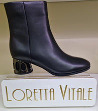 Load image into Gallery viewer, Loretta Vitale Ladies Black Leather Ankle Boot - Detailed Heel - Inside Zip Fastening
