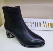 Load image into Gallery viewer, Loretta Vitale Ladies Black Leather Ankle Boot - Detailed Heel - Inside Zip Fastening
