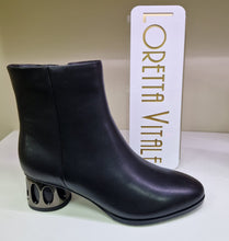 Load image into Gallery viewer, Loretta Vitale Ladies Black Leather Ankle Boot - Detailed Heel - Inside Zip Fastening
