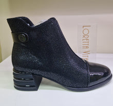 Load image into Gallery viewer, Loretta Vitale Ladies Black Leather Ankle Boot - Printed Finish and Patent Toe - 2439601
