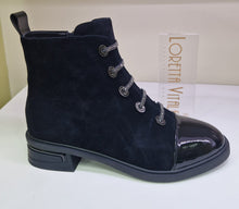 Load image into Gallery viewer, Loretta Vitale Ladies Black Ankle Boot - Suede and Patent Toe Cap - 2439643A
