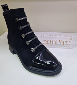 Loretta Vitale Ladies Black Ankle Boot - Suede and Patent Toe Cap - 2439643A