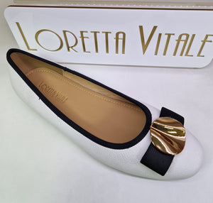 Loretta Vitale Ladies White Pump - Black and Gold Details - W5312