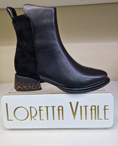 Loretta Vitale Ladies Black Ankle Boot - Suede and Leather with Feature Heel - C4605