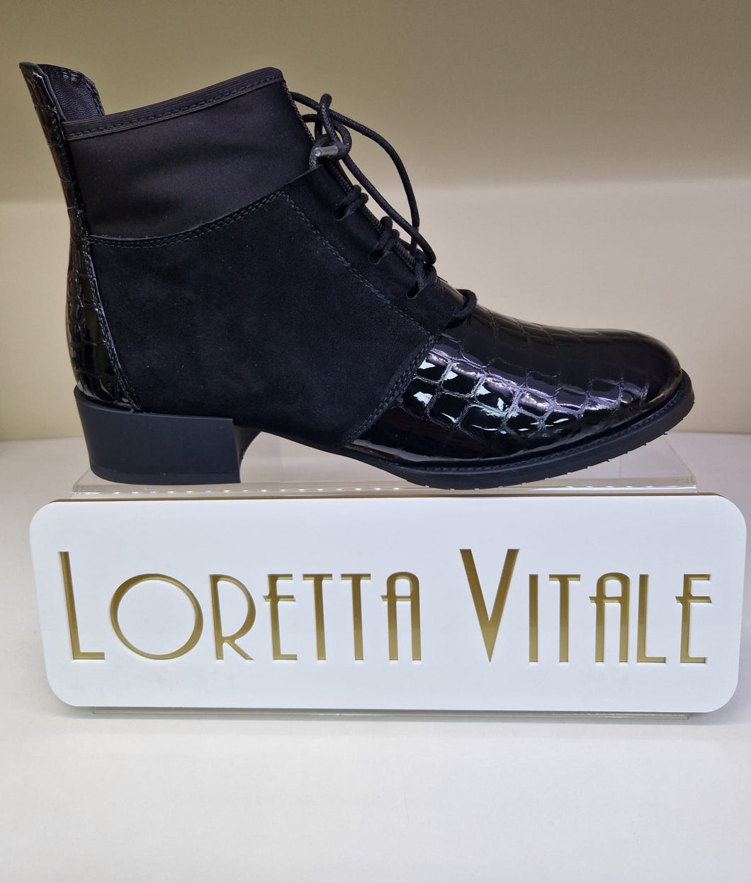 Loretta Vitale Ladies Black Patent and Suede Ankle Boot - C3868C