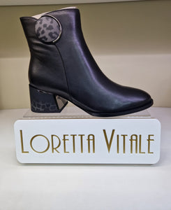 Loretta Vitale Ladies Black / Grey Leopard Print Detail Leather Boot - C3848
