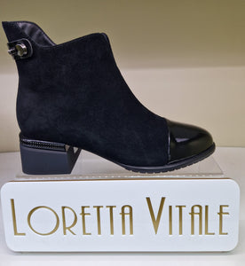 Loretta Vitale Ladies Black Suede Patent Ankle Boot - C3865A