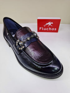 Fluchos Ladies Navy / Bordo Loafer With Jewel Details - Harvard 102333