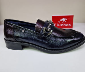 Fluchos Ladies Navy / Bordo Loafer With Jewel Details - Harvard 102333