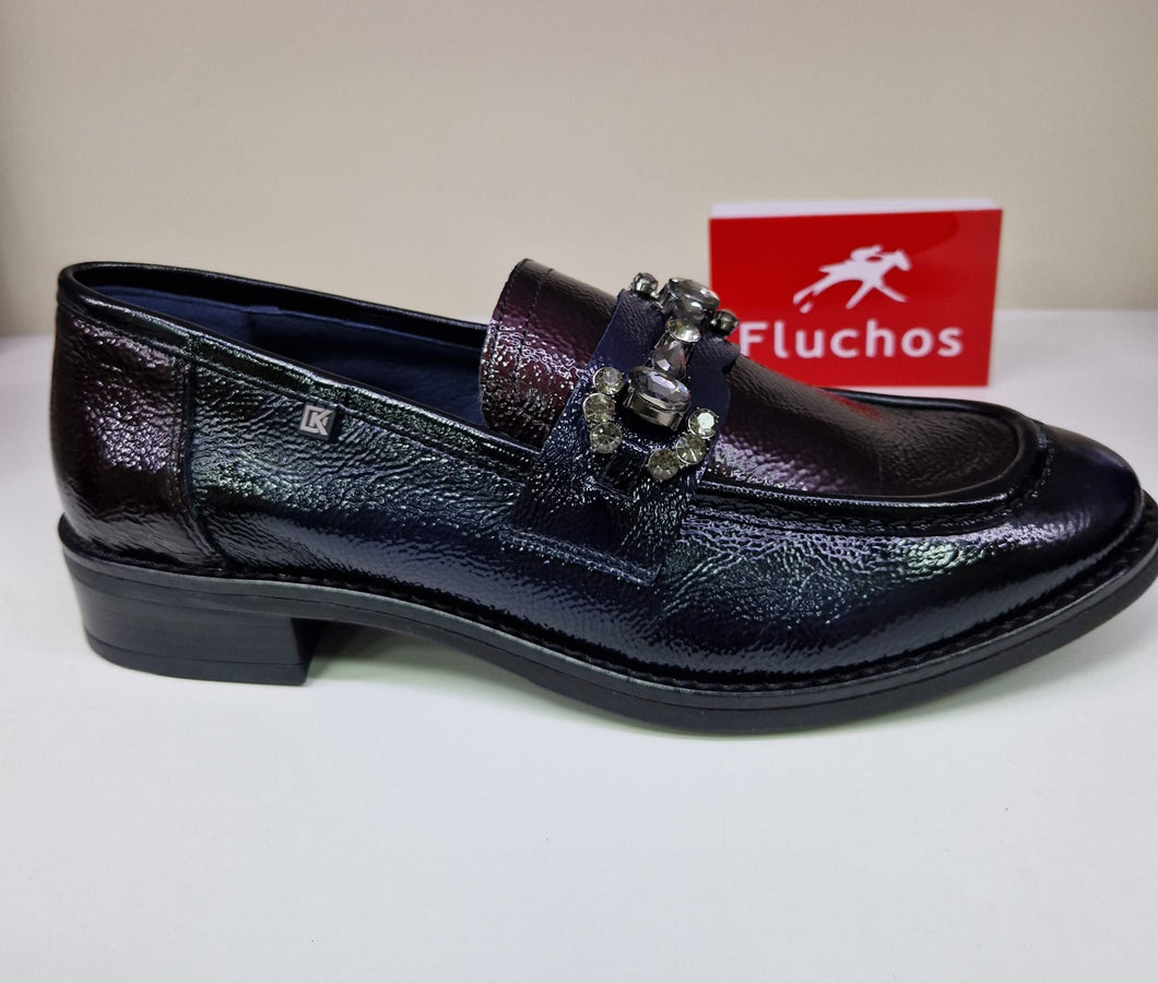 Fluchos Ladies Navy / Bordo Loafer With Jewel Details - Harvard 102333